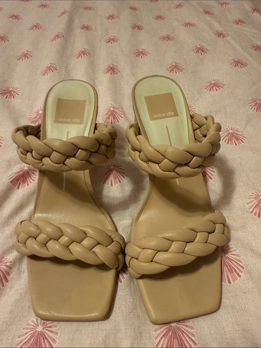 Dolce Vita Tan Braided Double-Strap Slide Heels